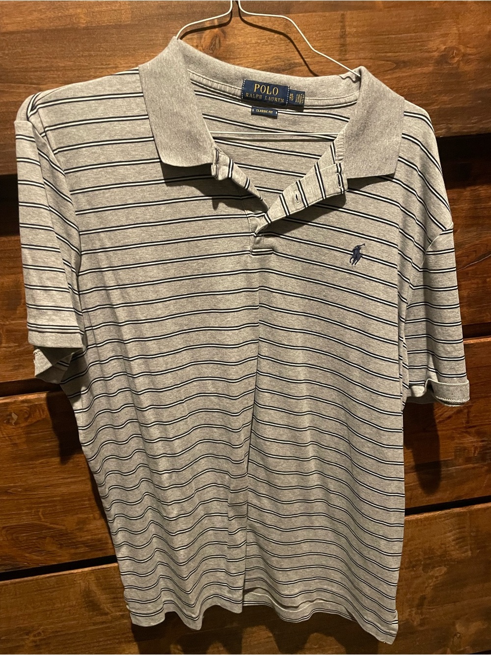 Ralph Lauren Striped Polo in Light Gray with Navy Logo